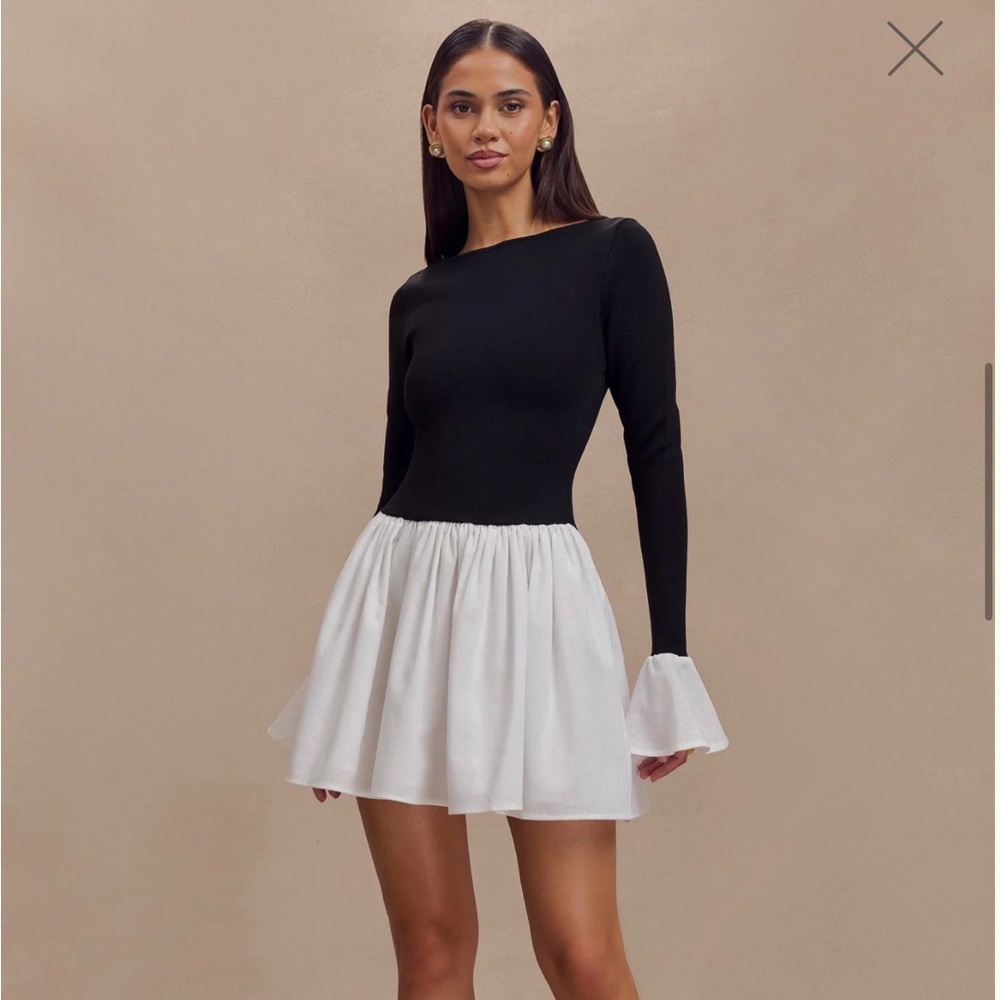 Mesajı Sansa Knit Linen Mini Dress Black & White